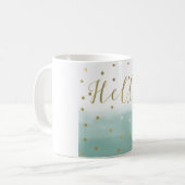Gouden Confetti Mint Waterverf Hallo Koffiemok (Voorkant links)