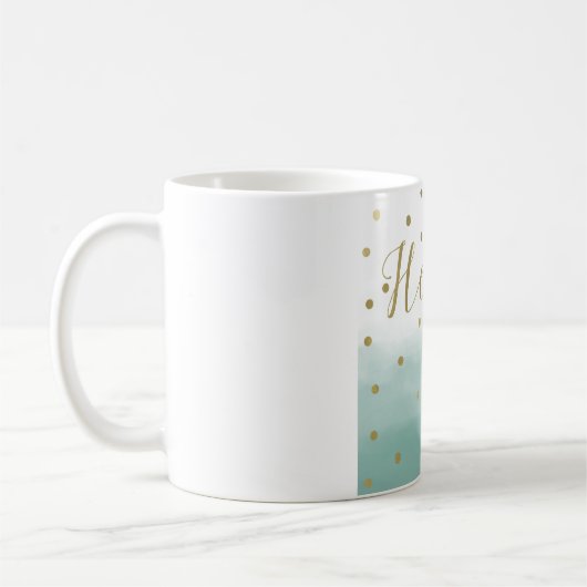 Gouden Confetti Mint Waterverf Hallo Koffiemok (Links)