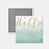 Gouden Confetti Mint Waterverf Hallo Magneet (Voorkant / Achterkant)