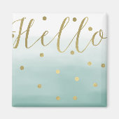 Gouden Confetti Mint Waterverf Hallo Magneet (Voorkant)
