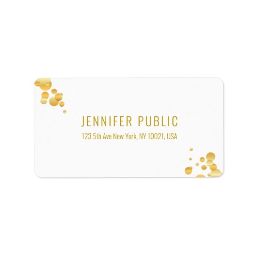 Gouden Confetti Modern Eenvoudig Wit Sjabloon Eleg Etiket (Voorkant)