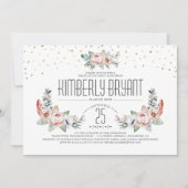 Gouden Confetti | Modern Floral Graduation Party Kaart (Voorkant)