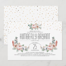 Gouden Confetti | Modern Floral Graduation Party Kaart