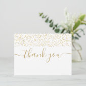 Gouden Confetti Moderne Elegante Script Bedankkaart (Staand voorkant)