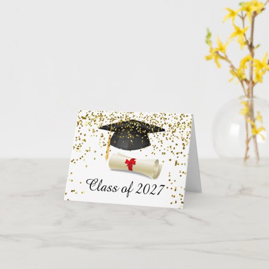 Gouden confetti, mortel, diploma Afstuderen Kaart (Gele Bloem)