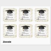 Gouden confetti, mortier klasse reünie elk jaar vierkante sticker (Vel)