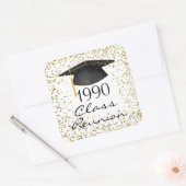 Gouden confetti, mortier klasse reünie elk jaar vierkante sticker (Envelop)