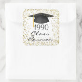 Gouden confetti, mortier klasse reünie elk jaar vierkante sticker (Tas)