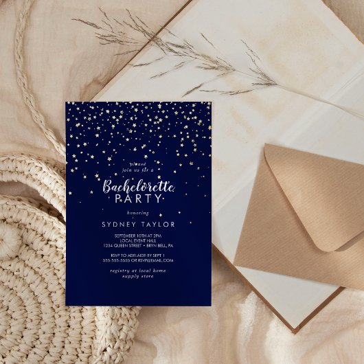 Gouden Confetti|Navy Bachelorette Party Goud Folie Uitnodiging