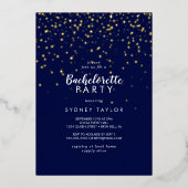 Gouden Confetti|Navy Bachelorette Party Goud Folie Uitnodiging (Voorkant)