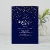 Gouden Confetti|Navy Bachelorette Party Goud Folie Uitnodiging (Staand Voorkant)