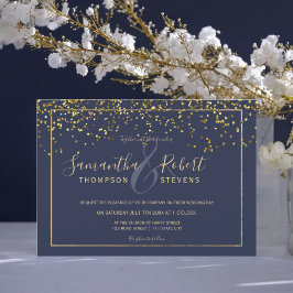 Gouden confetti navy blauw script chique moderne b kaart