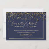 Gouden confetti navy blauw script chique moderne b kaart (Voorkant)