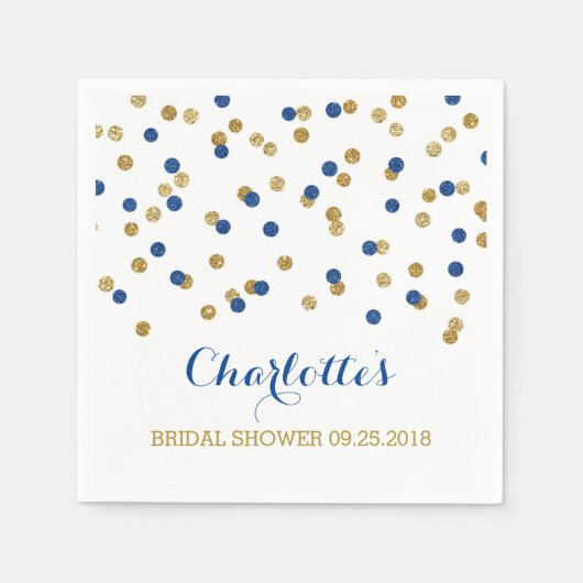 Gouden Confetti Navy Blauwe Bruiloftsborrel Servetten (Voorkant)