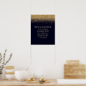 Gouden Confetti Navy Blauwe Chic Trouw Welkom Poster (Keuken)