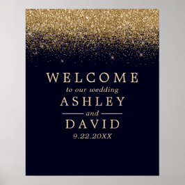 Gouden Confetti Navy Blauwe Chic Trouw Welkom Poster