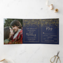Gouden confetti navy blauwe typografie foto bruilo