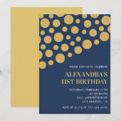 Gouden Confetti Navy Blue 41st verjaardagsuitnodig Kaart (Voorkant / Achterkant)