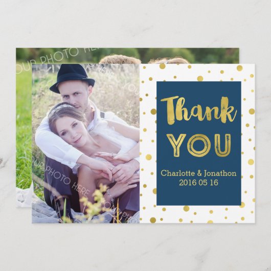 Gouden Confetti Navy bruiloft Bedankt Fotokaarten (Voorkant / Achterkant)
