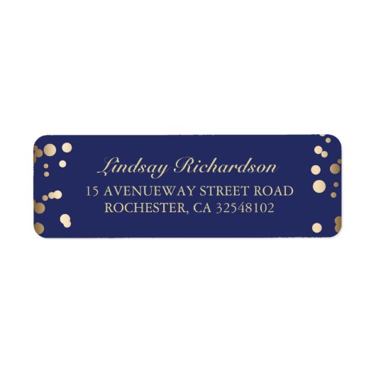 Gouden Confetti Navy bruiloft Etiket (Voorkant)