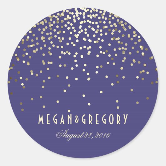 Gouden Confetti Navy bruiloft Ronde Sticker (Voorkant)