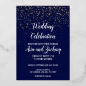 Gouden Confetti|Navy bruiloft viering Folie Uitnodiging (Voorkant)