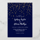 Gouden Confetti|Navy Casual Wedding Gold Folie Uitnodiging (Voorkant)
