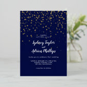 Gouden Confetti|Navy Casual Wedding Gold Folie Uitnodiging (Staand Voorkant)