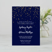 Gouden Confetti|Navy Formal Wedding Gold Folie Uitnodiging (Staand Voorkant)