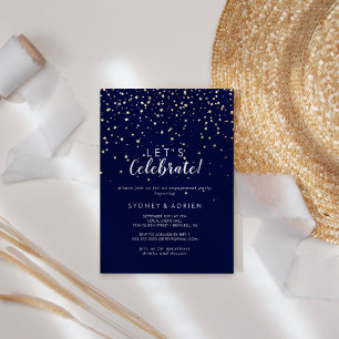 Gouden Confetti Navy Laten we feestgoud vieren Folie Uitnodiging