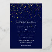 Gouden Confetti|Navy Traditional Wedding Gold Folie Uitnodiging (Voorkant)