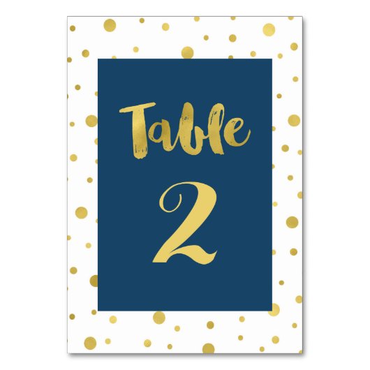 Gouden Confetti Navy Trouwtafel Aantal Kaarten (Voorkant)