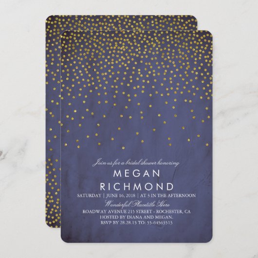 gouden Confetti Navy Vrijgezellenfeest Kaart (Voorkant / Achterkant)