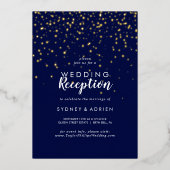 Gouden Confetti|Navy Wedding Reception Only Gold Folie Uitnodiging (Voorkant)