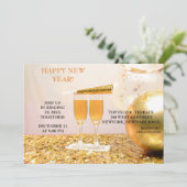 Gouden Confetti Nieuwjaar Champagnefluiten Kaart (Staand voorkant)
