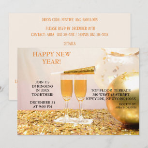 Gouden Confetti Nieuwjaar Champagnefluiten Kaart