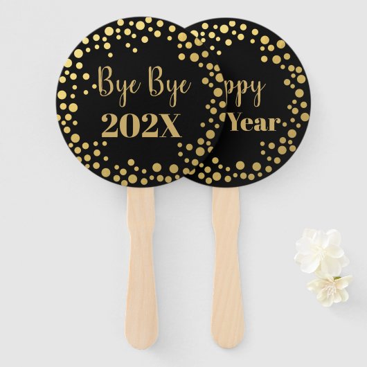 Gouden confetti Nieuwjaar Foto Prop Handwaaier (Voorkant en achterkant)