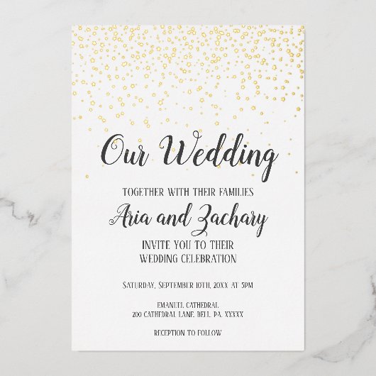 Gouden Confetti Onze bruiloft Folie Uitnodiging (Voorkant)