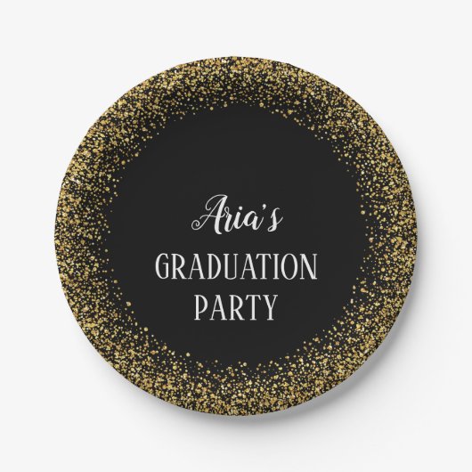 Gouden Confetti op Black Graduation Party Borden Papieren Bordje (Voorkant)