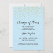 Gouden confetti op blauwe aankondiging van wijzigi (Voorkant)