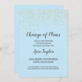 Gouden confetti op blauwe aankondiging van wijzigi (Voorkant / Achterkant)