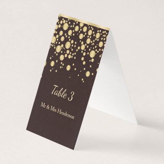 Gouden confetti op bruin Tafelnummer, plaatskaart Kaart (Achterkant)