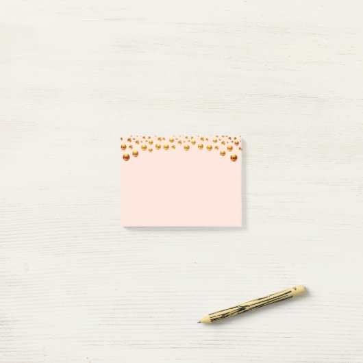 Gouden Confetti op Coral Pink Post-It Notes (Op bureau)