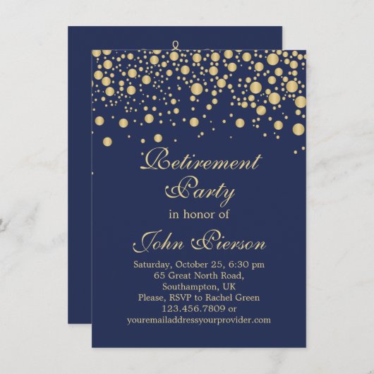 Gouden confetti op een donkerblauwe verjaardagsfee kaart (Voorkant / Achterkant)