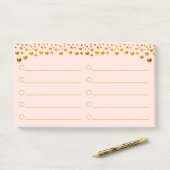 Gouden confetti op koraalroze Post-It-notities Post-it® Notes (Op bureau)