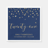 Gouden Confetti op Navy Blue 21st Birthday Party Servet (Voorkant)