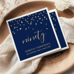 Gouden Confetti op Navy Blue 90th Birthday Party Servet<br><div class="desc">Help hen hun 90e verjaardag in stijl te vieren met dit eenvoudige maar elegante ontwerp, met faux gold driehoekige confetti die op het woord "negentig" in stijlvol gouden handschriftlettertype op een marineblauwe achtergrond zit. Personaliseer het met de naam van de honoree in gouden schreefloos lettertype, samen met de gelegenheid en...</div>