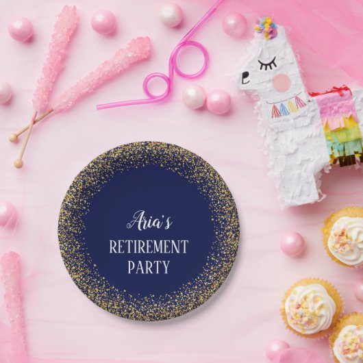 Gouden Confetti op Navy Blue Retirement Party Bord (Feest)