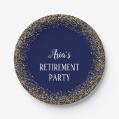 Gouden Confetti op Navy Blue Retirement Party Bord (Voorkant)
