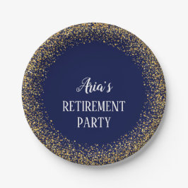 Gouden Confetti op Navy Blue Retirement Party Bord